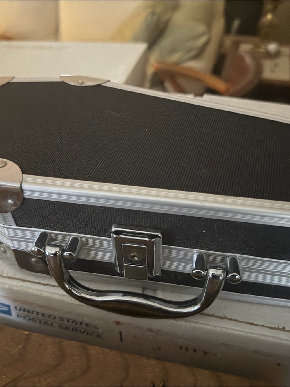 Vintage Professional Black Aluminum Coffin Box Case with Chrome Handle